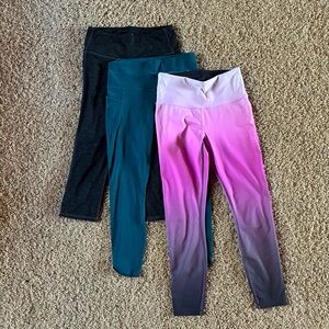 ATHLETA Bundle of 3 Leggings Teal Ombre Pink Heathered Gray/Black Size XS/XSP
